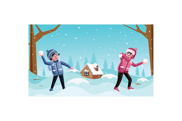 Happy Children Playing throwing Snowballs