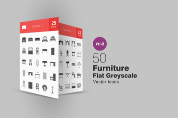 50 Furniture Greyscale Icons