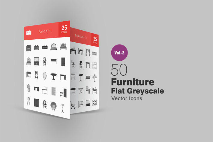 50 Furniture Greyscale Icons