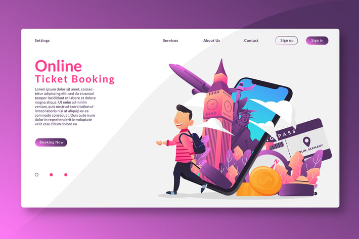 Online Ticket Booking - Web Header & Vector