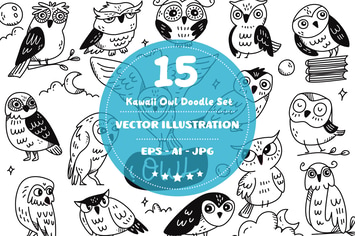 Kawaii Owl Doodle Set