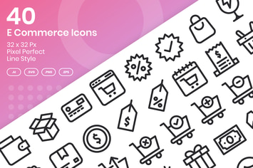 40 E-Commerce Icons Set - Line