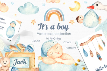 It’s a boy watercolor clipart, cards, patterns