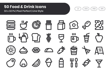 50 Food & Drink Icons - Line