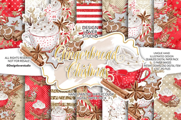 Gingerbread Christmas digital paper pack