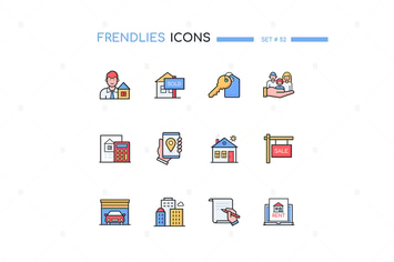 Real Estate - Modern Line Design Style Icons Set