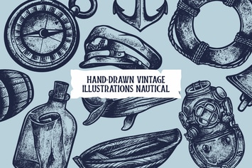 15 Hand-Drawn Nautical Sea Vintage Illustrations