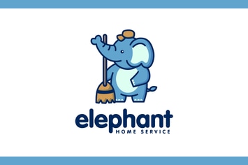 Cartoon Cute Elephant Home Cleaning Mascot Logo