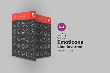 50 Emoticons Line Inverted Icons