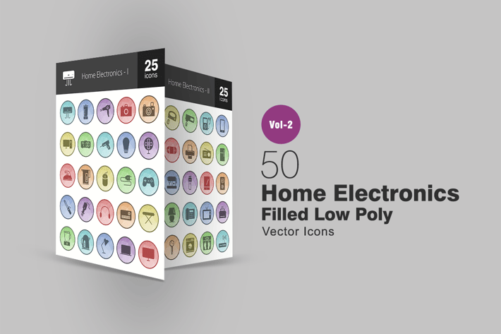 50 Home Electronics Filled Low Poly Icons