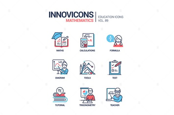 Mathematics - vector line design style icons set