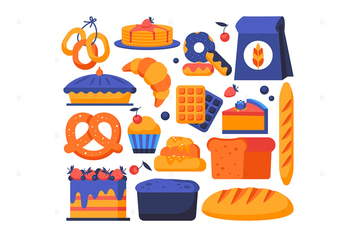 Bakery shop - set of flat design style elements