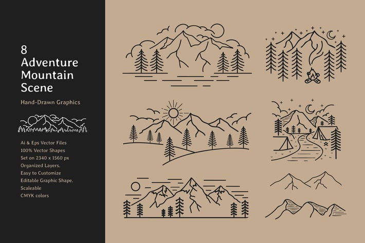 Mountain Camping Hand Drawn Scene