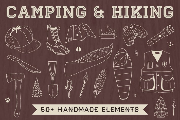Hand-Drawn Camping & Hiking Elements