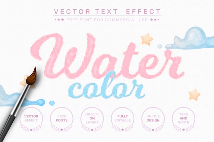 Watercolor - editable text effect,  font style