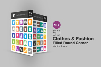 50 Clothes & Fashion Filled Round Corner Icons