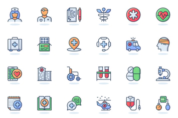 Medical Services Flat Line Web Icons Set