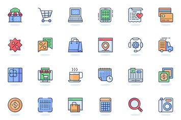 Shopping Flat Line Web Icons Set