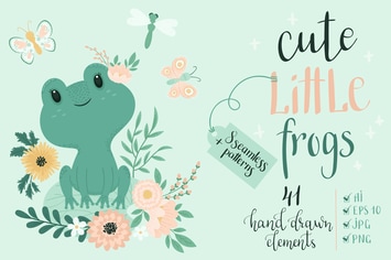 Cute Little Frogs Vector Graphic Set