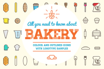 Bakery Color and Outline Icons with Logotypes