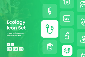 Ecology Dashed Line Icon Set