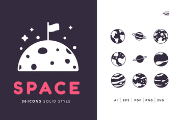 36 Space Icons Solid Style