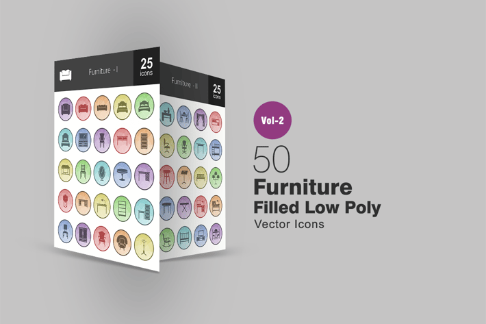 50 Furniture Filled Low Poly Icons