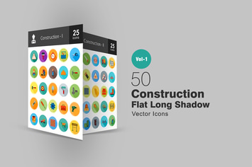 50 Construction Flat Long Shadow Icons