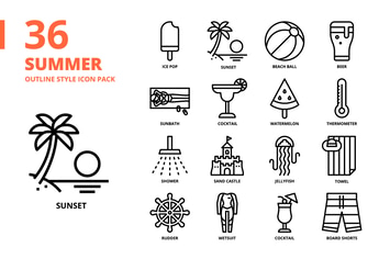 Summer Outline Style Icon Set