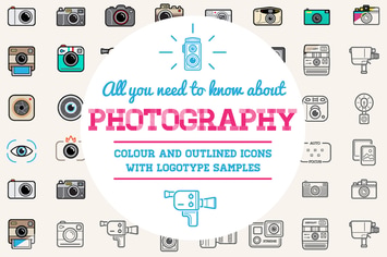 Photo Color and Outlined Icons with Logotypes