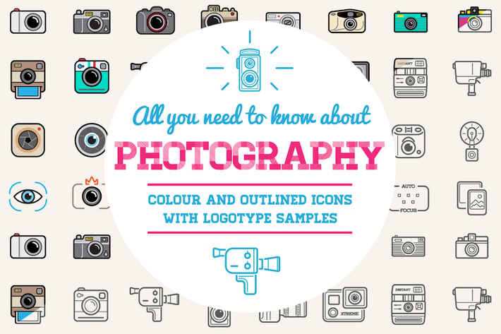 Photo Color and Outlined Icons with Logotypes
