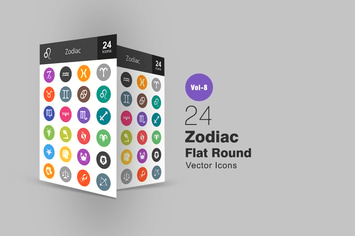 24 Zodiac Flat Round Icons