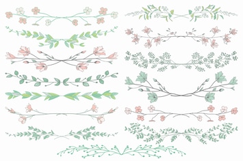 Colorful Hand Drawn Vector  Floral Dividers.