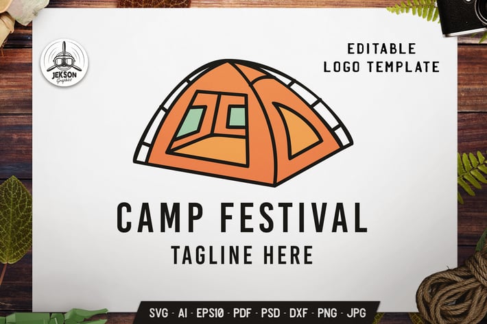Camping Festival Label Template. Tent Flat Badge