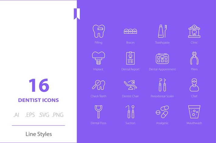 Dentist Icon Set Line Styles