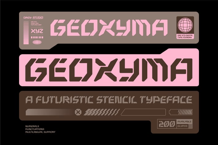 Geoxyma – Futuristic Stencil Font