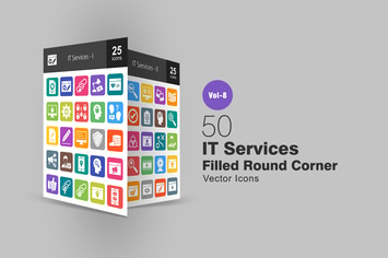 50 IT Services Filled Round Corner Icons