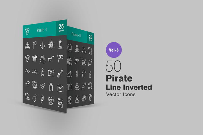 50 Pirate Line Inverted Icons