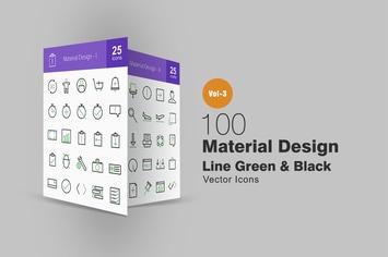 100 Material Design Line Green & Black Icons