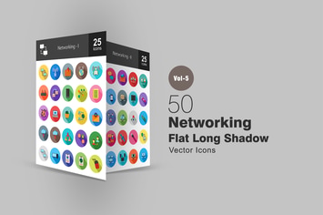 50 Networking Flat Shadowed Icons