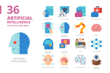 Artificial Intelligence Flat Style Icon Set