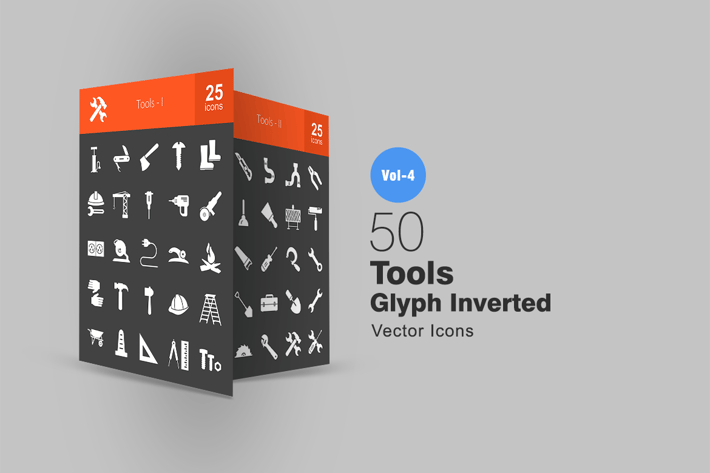 50 Tools Glyph Inverted Icons
