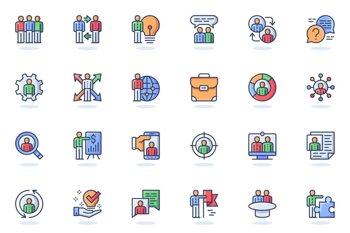 Teamwork Flat Line Web Icons Set