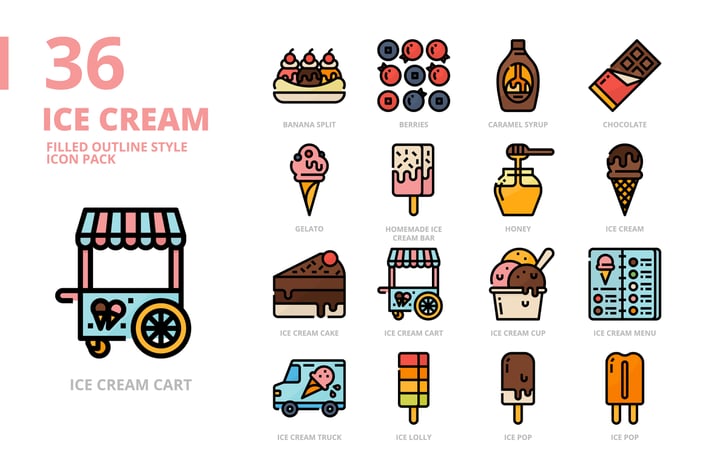 Ice Cream Filled Outline Style Icon Set