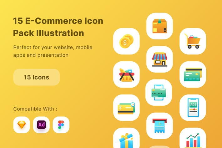 15 E-Commerce Icon Pack Illustration