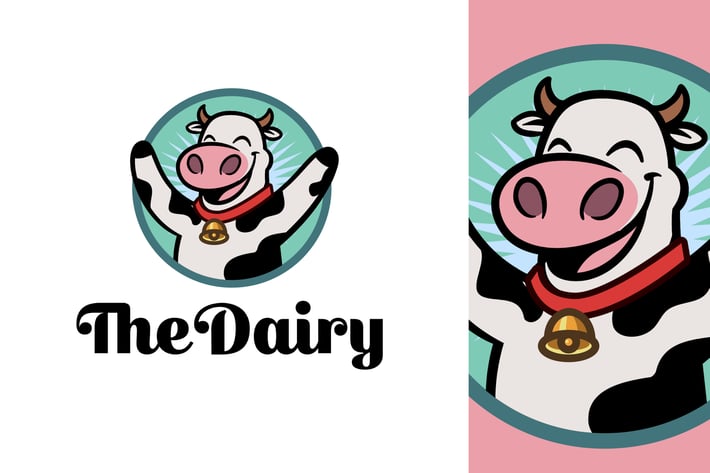 Cartoon Happy Dairy Cow Character Mascot Logo