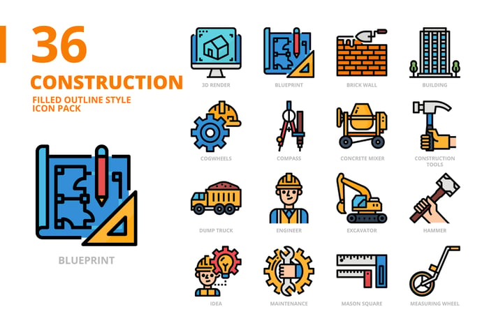 Construction Filled Outline Icon Set