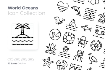 World Ocean's Day Outline Icon