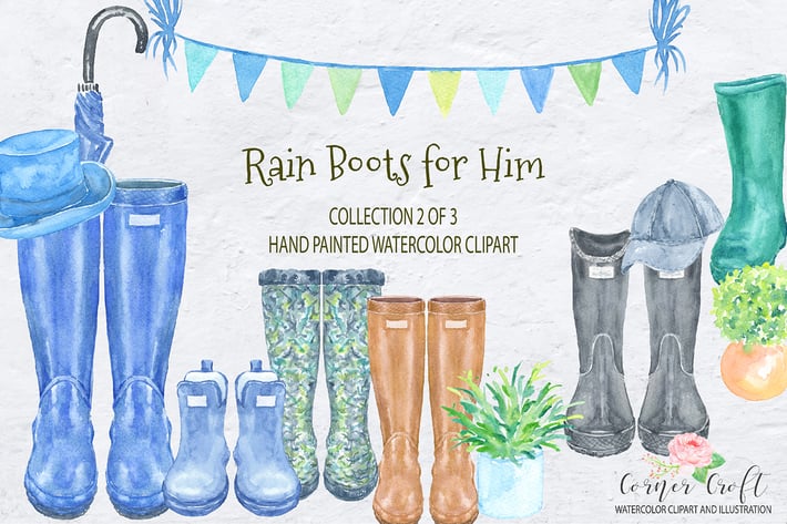 Watercolor Rain Boots for Him