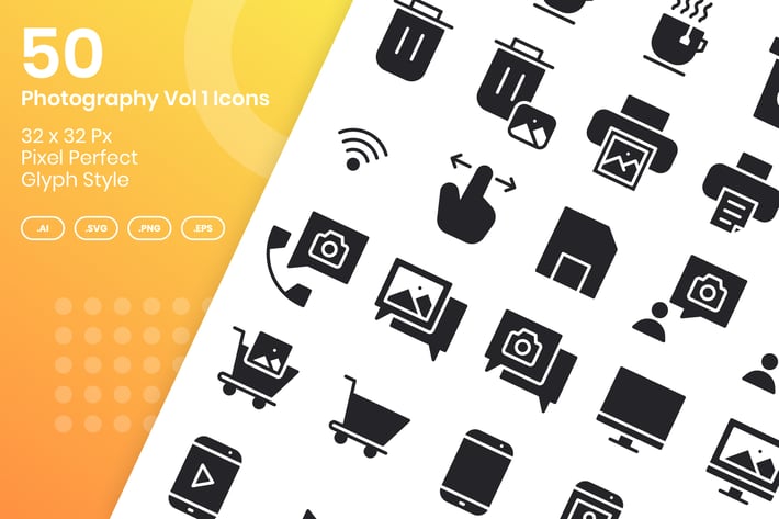 50 Photograhpy Icons Set Vol 1 - Glyph